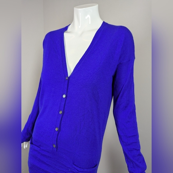 Theory Royal Blue Merino Wool Cardigan Sweater Size S Soft Lightweight Long - Picture 5 of 9